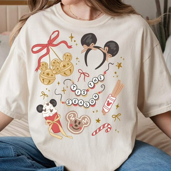 Comfort Color Disney Christmas Mickey Ear Shirt, Disney Christmas Tee, Holiday Trip Disney Xmass T-Shirt
