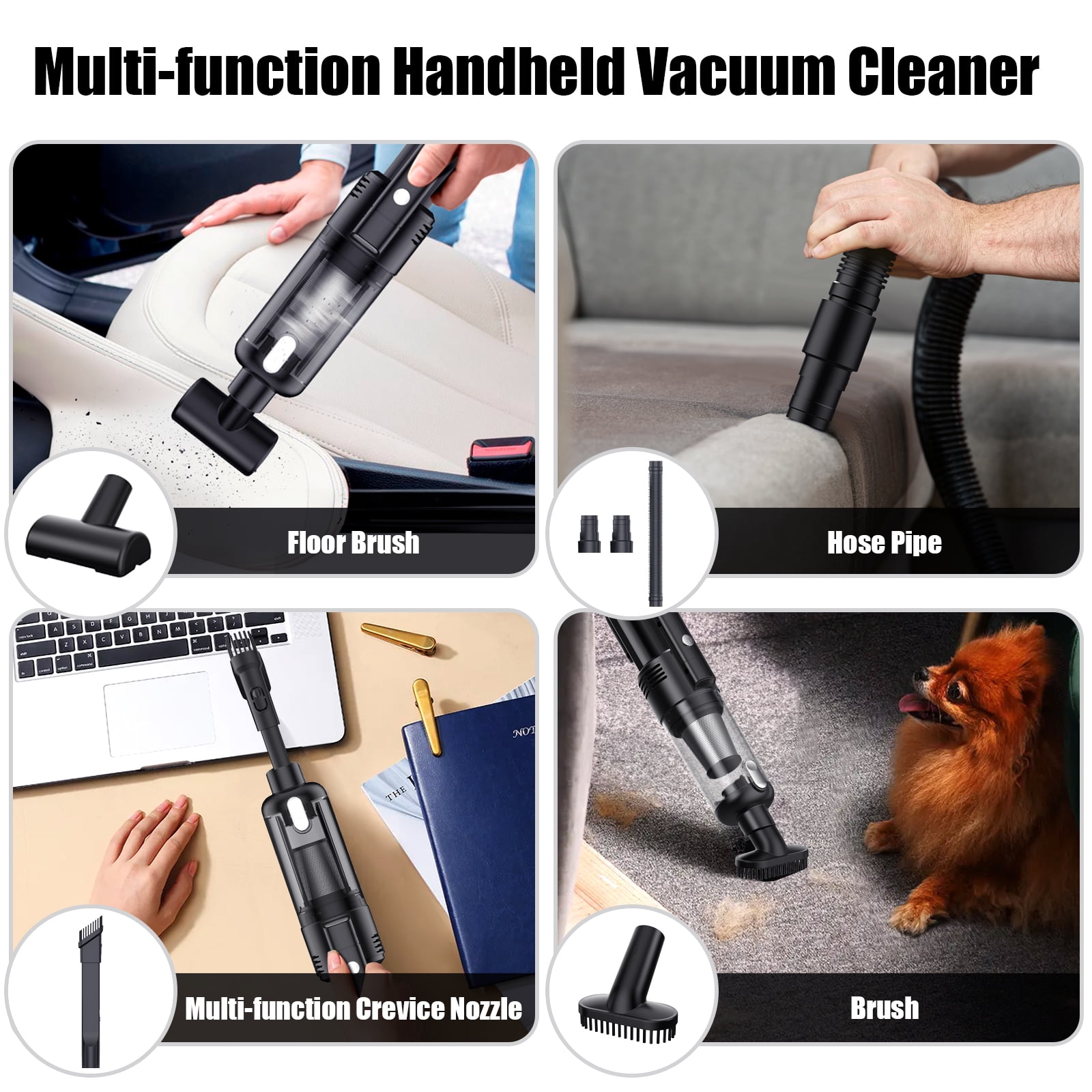 Hioha SV01-Black Cordless Handheld Car Vacuum Cleaner - 9500Pa - LED Display - HEPA Filter - Black