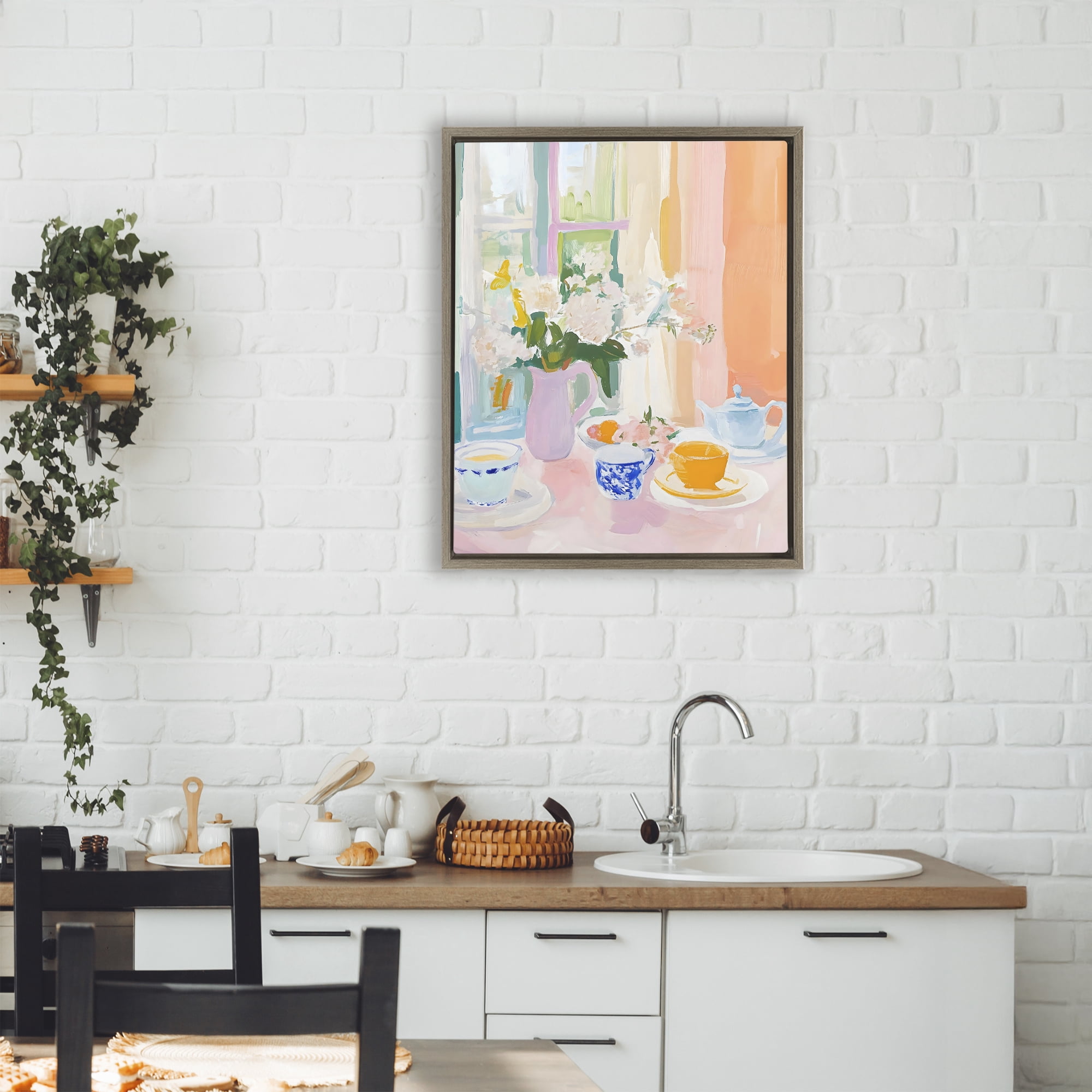 Stupell Industries Breakfast Still Life Abstraction Brown Framed Floater Canvas Wall Art, design by The Prints Vibe