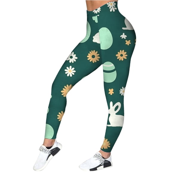 Shadoumai Easter Day Leggings for Women, Plus Size Leggings, Shamrock St Patricks Day Yoga Green Pants Bottoms Womens Blue