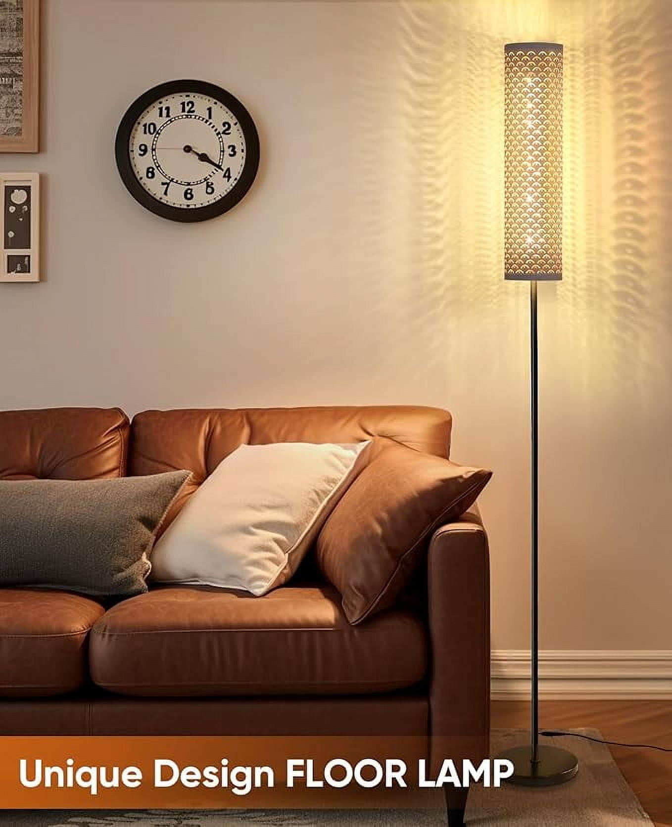 Industrial Modern Floor Lamps for Living Room, Dimmable Standing Tall Lamps Remote Control Custom Color Temperature & Brightness Lamp with Fabric Lampshade, Tall Lamps for Bedroom Office, White