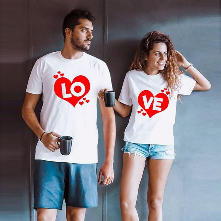 JGGSPWM Love - Lo Ve His and Hers Heart Print Tshirts Gifts Couple Outfits  Set Matching Shirts for Couples Clothes Valentine Set T-shirt for Him and  Her Personalized Suit White XL 