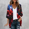 thumbnail image 5 of lcziwo 4th of July Outfit for Women Fashion American Flag Graphic Cover Ups Kimono Summer Open Front 3/4 Sleeve Chiffon Cardigans Wine XL, 5 of 7