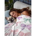 thumbnail image 3 of Pink Purple Teal California King Size Flat Sheet, Wrinkleproof & Fadeproof Cooling Flat Bed Sheet Only, Watercolor Bow Farmhouse Breathable Soft Bedding Top Sheets 108 x 98 Inches, 3 of 8
