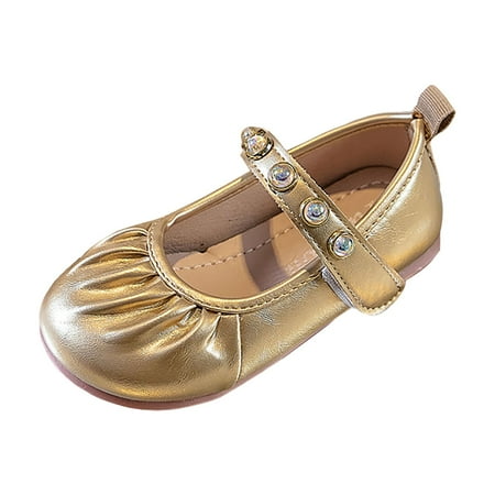 Gvdentm Toddler Girls Dress Shoes Open Front Bow Sequins Sandals for Girls Kids Princess Wedding Formal Ankle High Heel Shoes Flats for Girls (11 Gold)