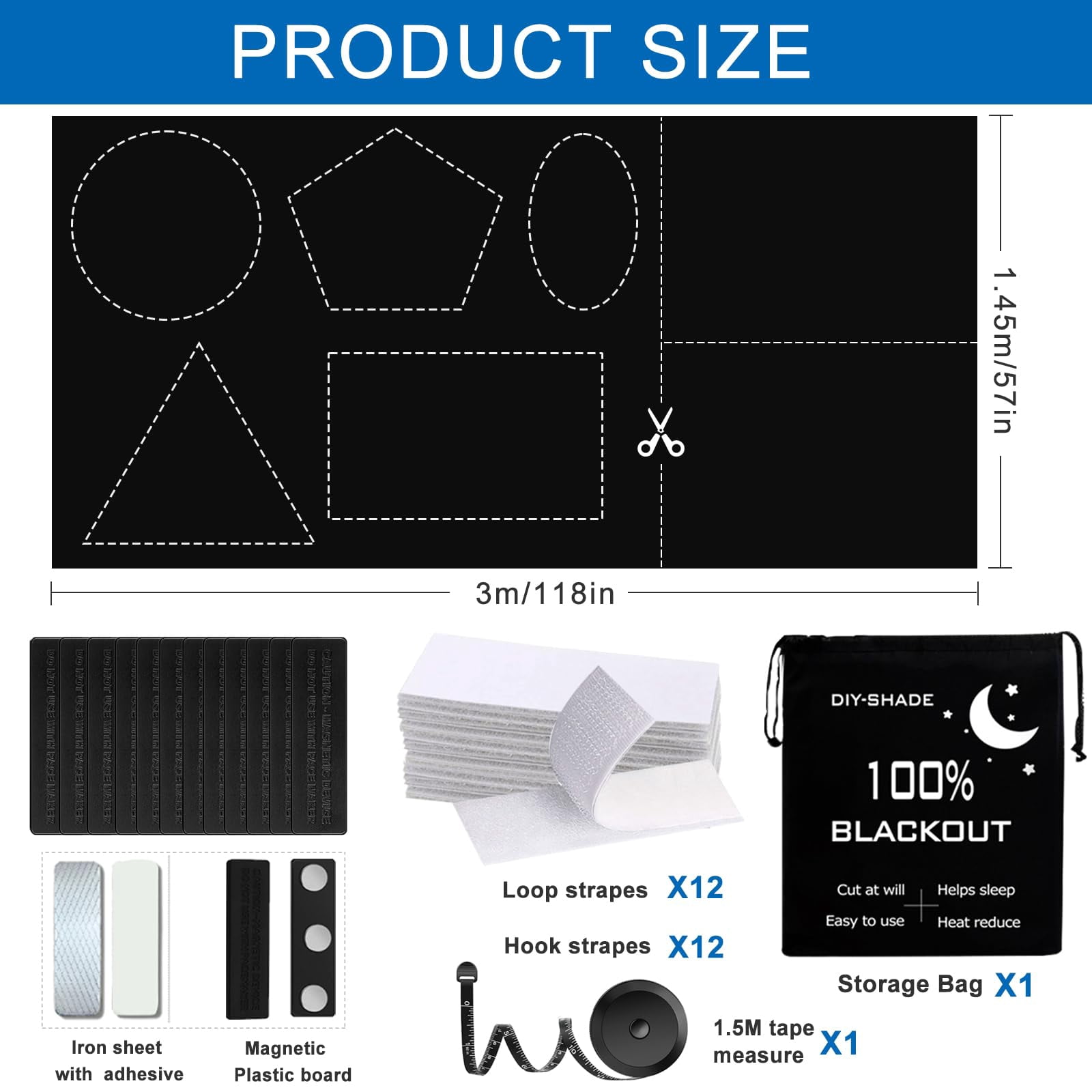 100% Blackout Blind Magnetic Window Cover 118 X 57inch Black Out Curtains With Strong Magnet No Drill Cuttable Shades For Bedroom Nursery Rv Media Room
