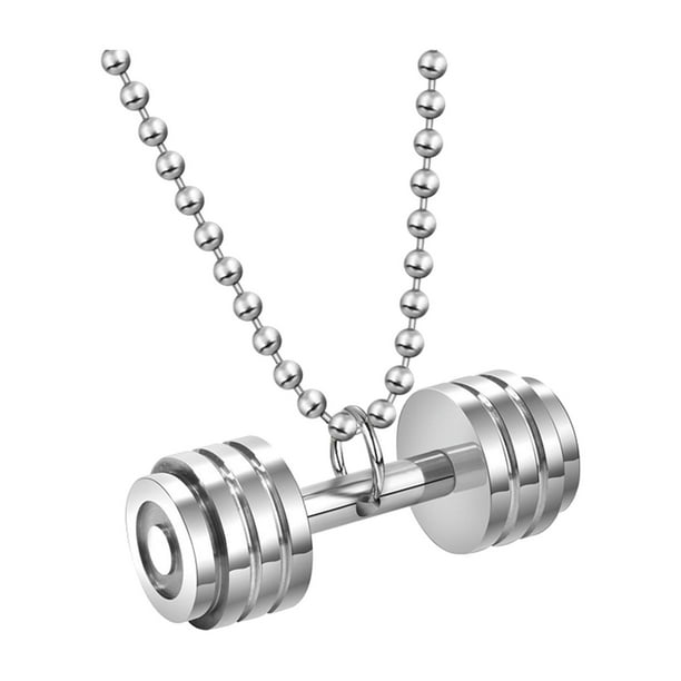 Mancuerna Collar Colgante Titanio Acero Inoxidable Fitness Gym Collar Peso Placa Barbell Mancuerna Collares Hombres Mujeres Cadena Colgante