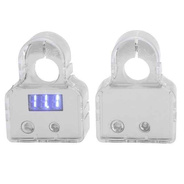 Car Battery Terminal Connectors Kit with Digital Voltmeter Display, 0/4/8 AWG Positive Negative Battery Post Clamp and Shims for Auto Marine Motorhome
