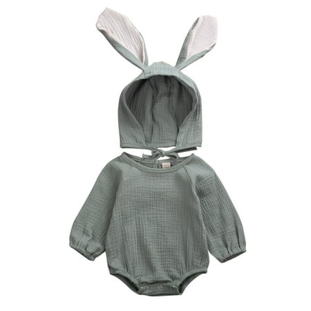 

Canrulo Newborn Infant Baby Girl Boy Romper Jumpsuit Bodysuit Hat 2PCS Clothes Outfits Green 6-9 Months