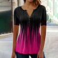 thumbnail image 1 of Mode Femme Décontractée Imprimé Col Rond T-shirt Manches Courtes Ample Blouse Pull Dégradé Couleur Imprimé Hauts Femmes Manches Courtes Hauts Femmes, 1 of 5