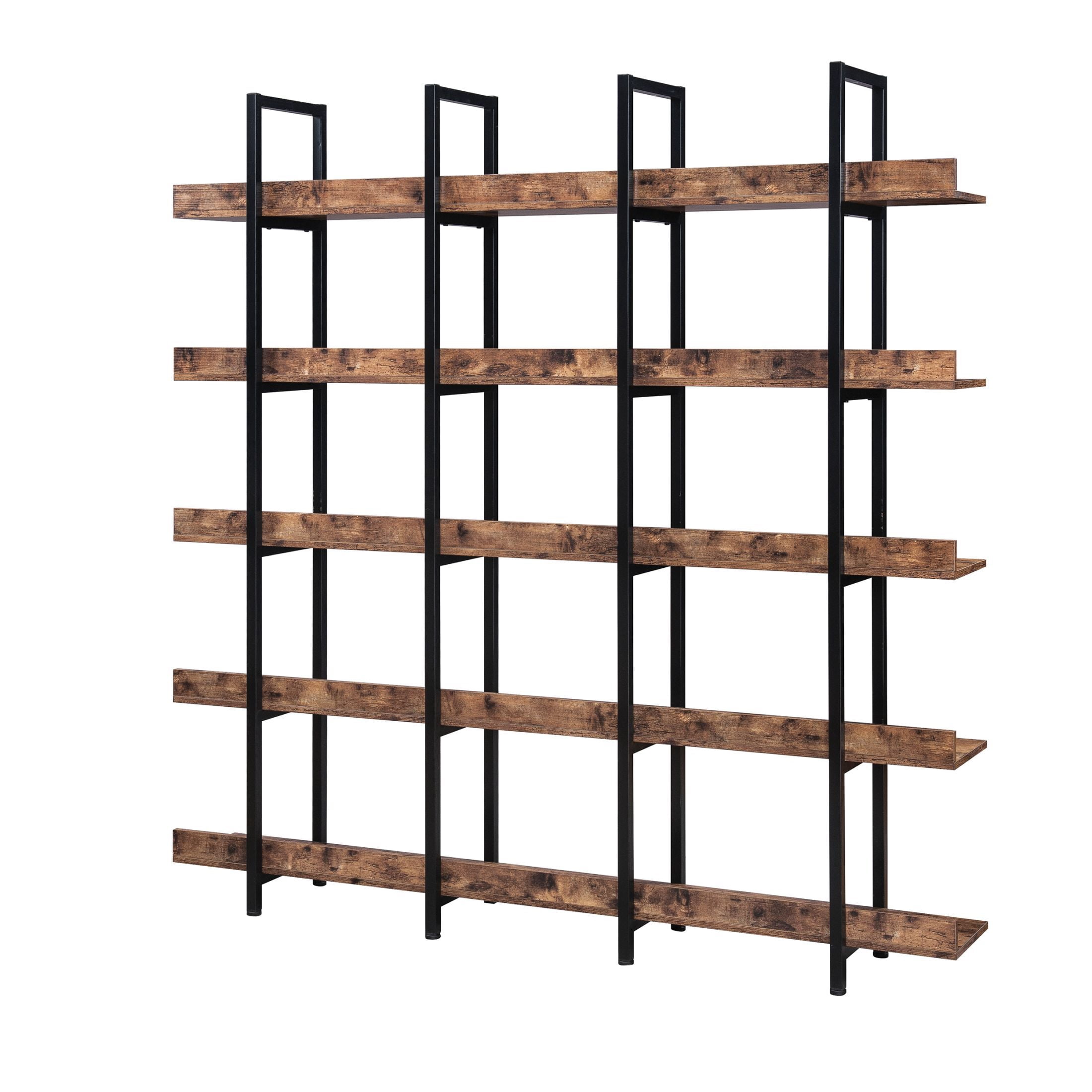 AENKYO 5-tier Bookcase with Open Shelves, Metal frame Shelf Room Divider for Books, Plants, Brown