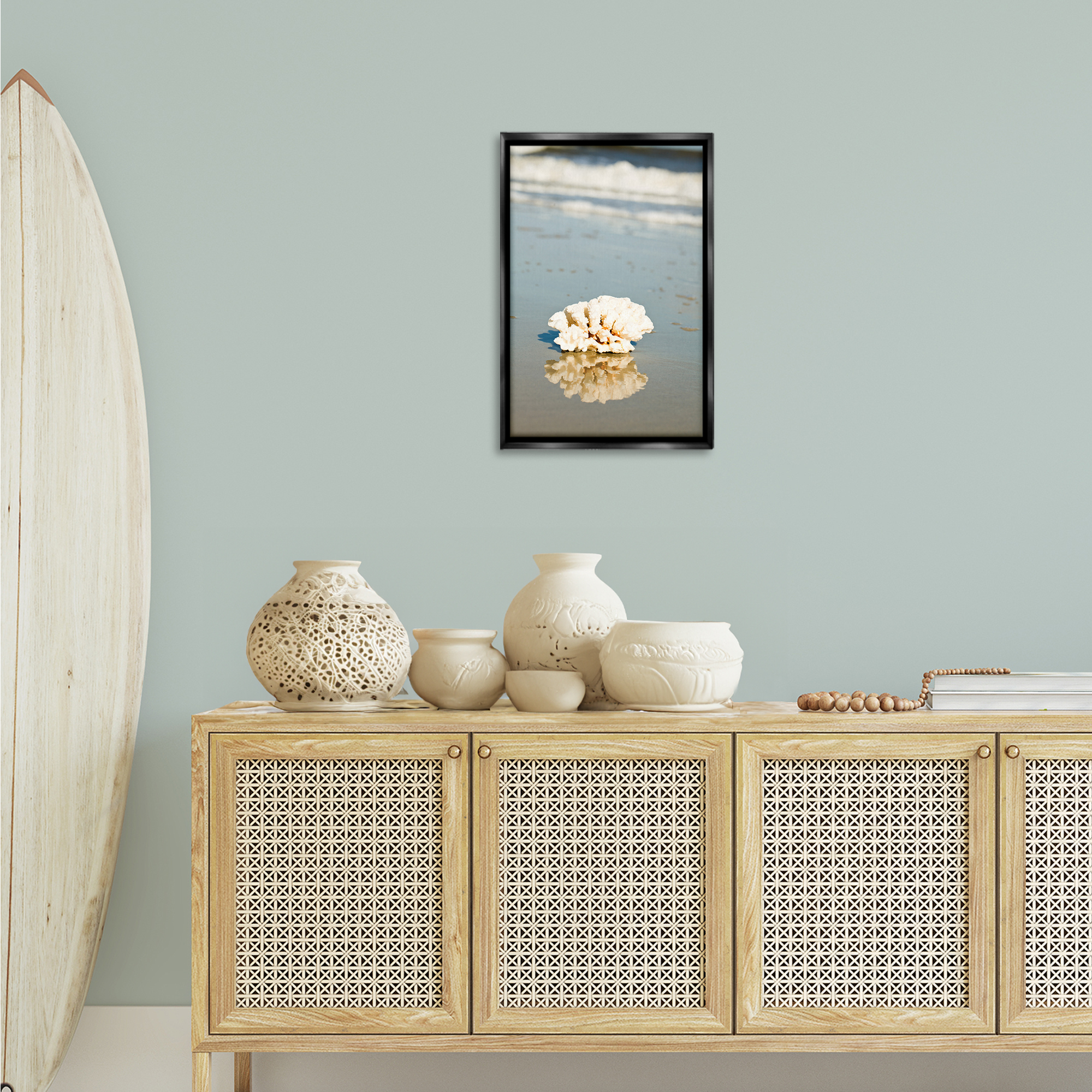 Stupell Industries Coral on Sea Shore Coastal Photography Black Floater Framed Canvas Art Print Wall Art, 17 x 25