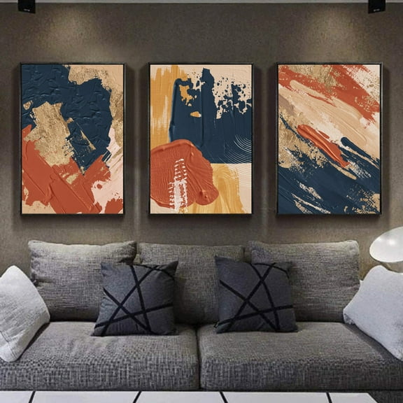 UNFFRAMED Abstract Poster Set Terracotta, Navy, Gold 3 Piece Wall Art Set 3 Prints 8x12