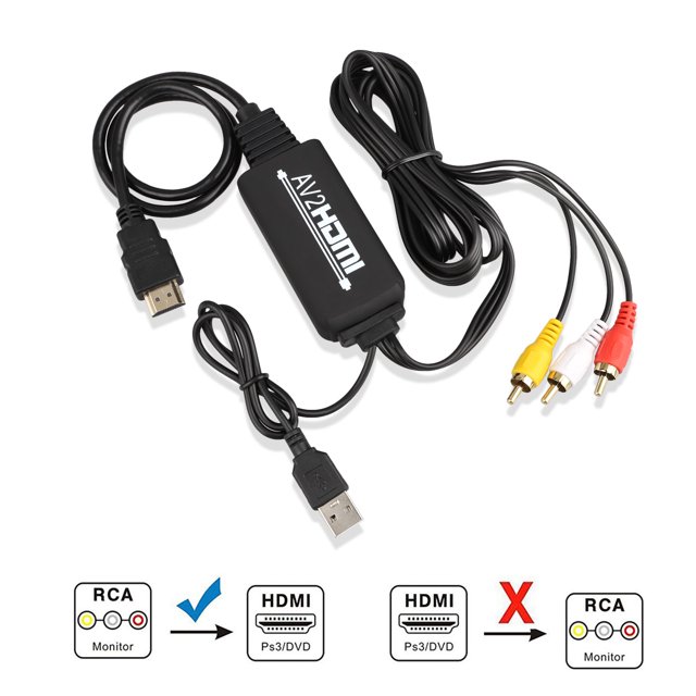 Cable adaptador convertidor RCA a HDMI, 1080p RCA macho a VGA hembra Soporte de cable de video PS2, PS3, Nintendo 64, WII, WII U, STB, VHS, VCR, reproductores de DVD Ormromra CJWUS-4079