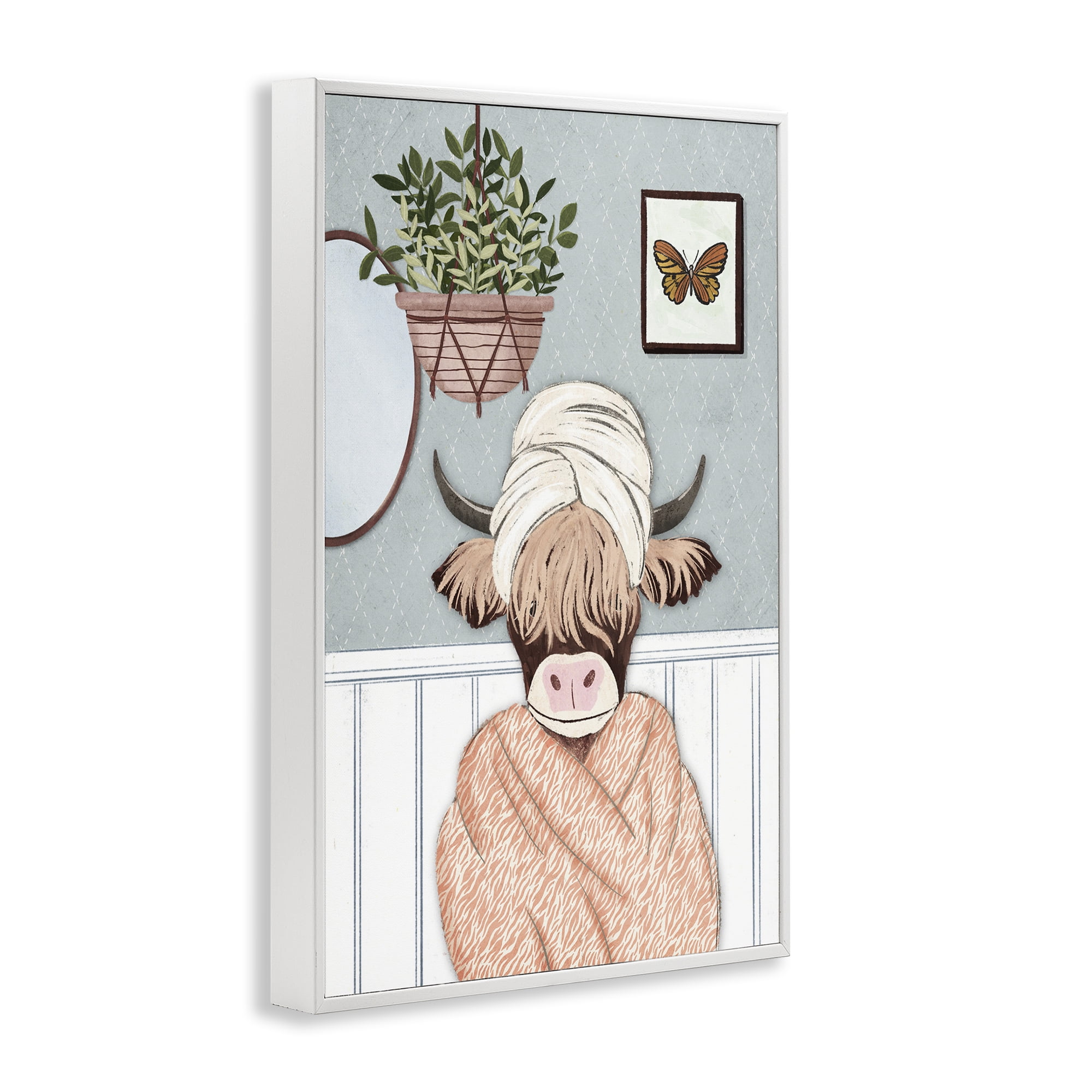 Stupell Industries Highland Cow Bathrobe Typography Painting White Framed Art Print Wall Art, 20 x 30
