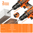 thumbnail image 6 of Orange 20V Power Drill Set,Electric Drill Cordless with Battery and Charger,3/8-Inch Keyless Chuck, Variable Speed,with Drills Bits Set ﻿, 6 of 9