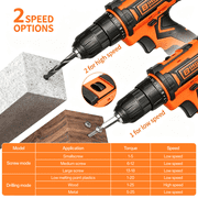 BIHOO 12V Cordless Power Drill Set, Electric Power Driver Kit, with Battery and Charger, 2Variable Speed for Home DIY, with Drills Bits Set, Black and Orang