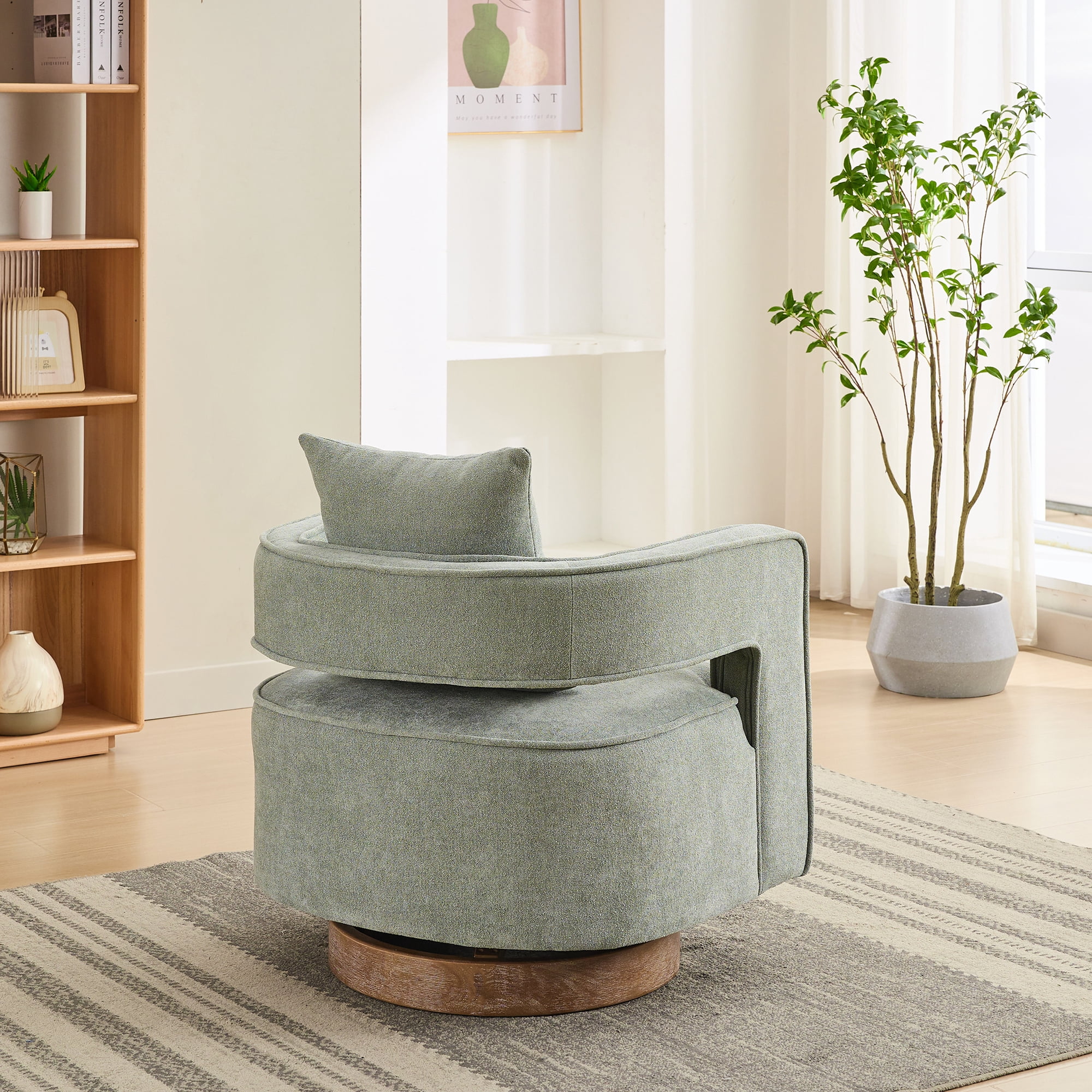 Leumius Swivel Accent Chair with Open Back,Modern Single Sofa Chair With Weathered Base for Nursery Bedroom Living Room Hotel Office, Club Chair Leisure Arm Chair for Lounge,Green Polyester
