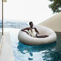 California Sun Cucciolo Round Luxury Inflatable Fabric Sun Lounger Pool Float Chaise (Beige)