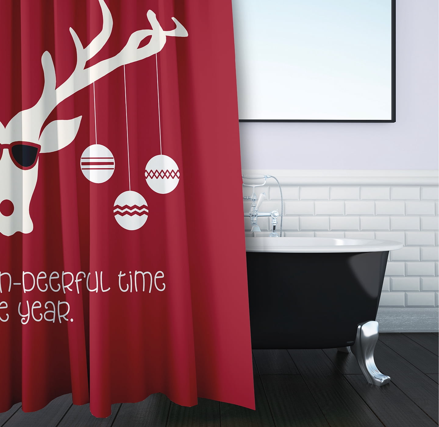 Simply Daisy 70" W x 73" L Cool Christmas Deer Polyester Shower Curtain, Haute Red [1 Ct]