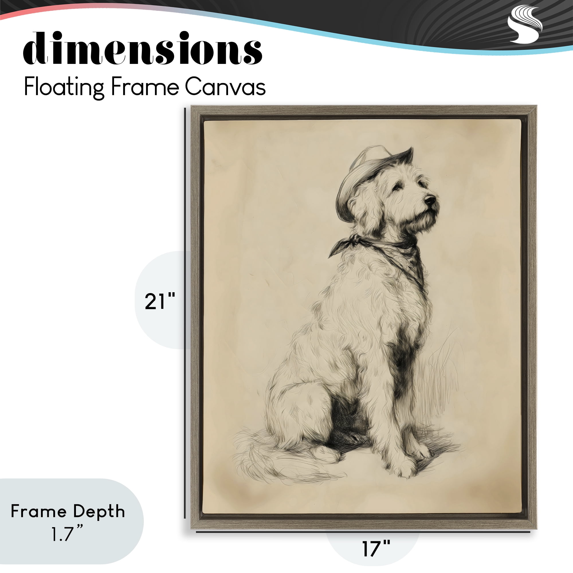 Stupell Industries Cowboy Goldendoodle Sketch Brown Framed Floater Canvas Wall Art, design by Arlington Prints
