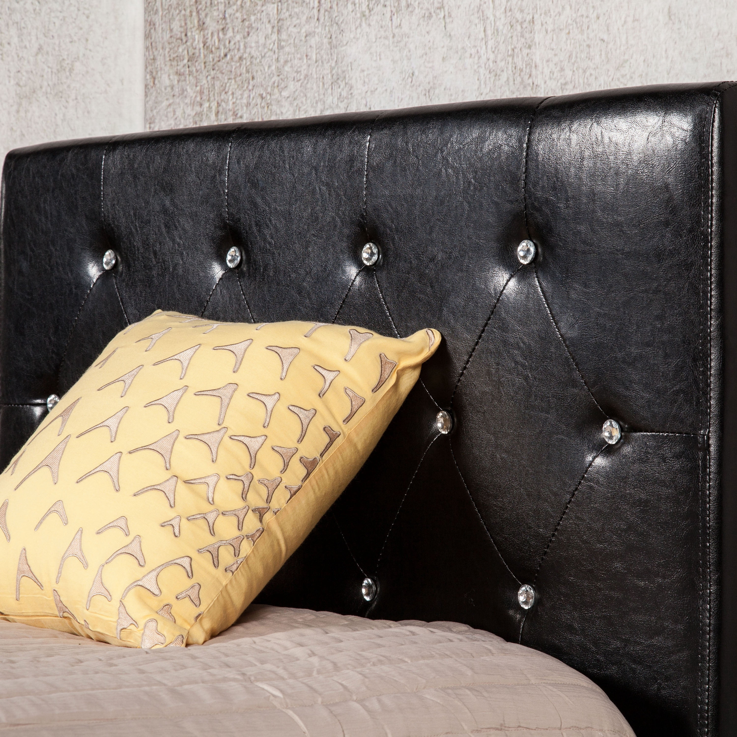 Bongard Button Tufted Faux Leather Full/Queen Headboard, Black