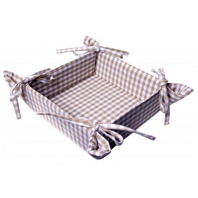 Chemin de Table Côtelé 8 x 8 Po avec Pompons Beige à Carreaux