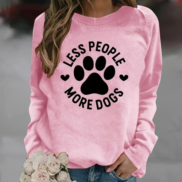 jsaierl Womens Sweatshirt Round Neck Dog Paws Graphic Top Long Sleeve Dressy Casual Shirt Comfy Novelty Pullover Sweatshirt