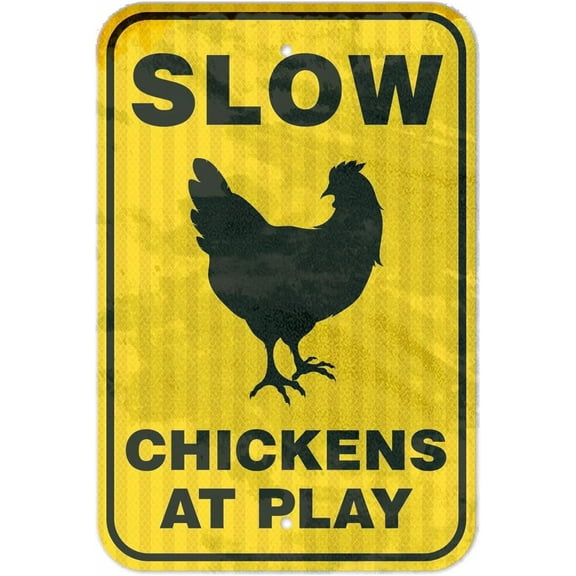 Tin Sign Chicken Crossing , Slow Chickens At Play , Chicken Coop , 12x18 Inches, 3m Egp Reflective .063 Aluminum, Fade Resistant, Easy Moun G, Indoor/outdoor Use, Made In Usa By Vintage Metal Sign