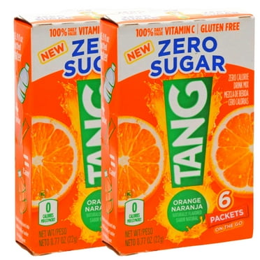 Tang Orange Zero Sugar On The Go Powdered Drink Mix, Low-Calorie Non-Carbonated Water Enhancer Mix Packets Easy Gym Hydration Instant Picnic Beverages - 2 Box Pack (12 Servings)