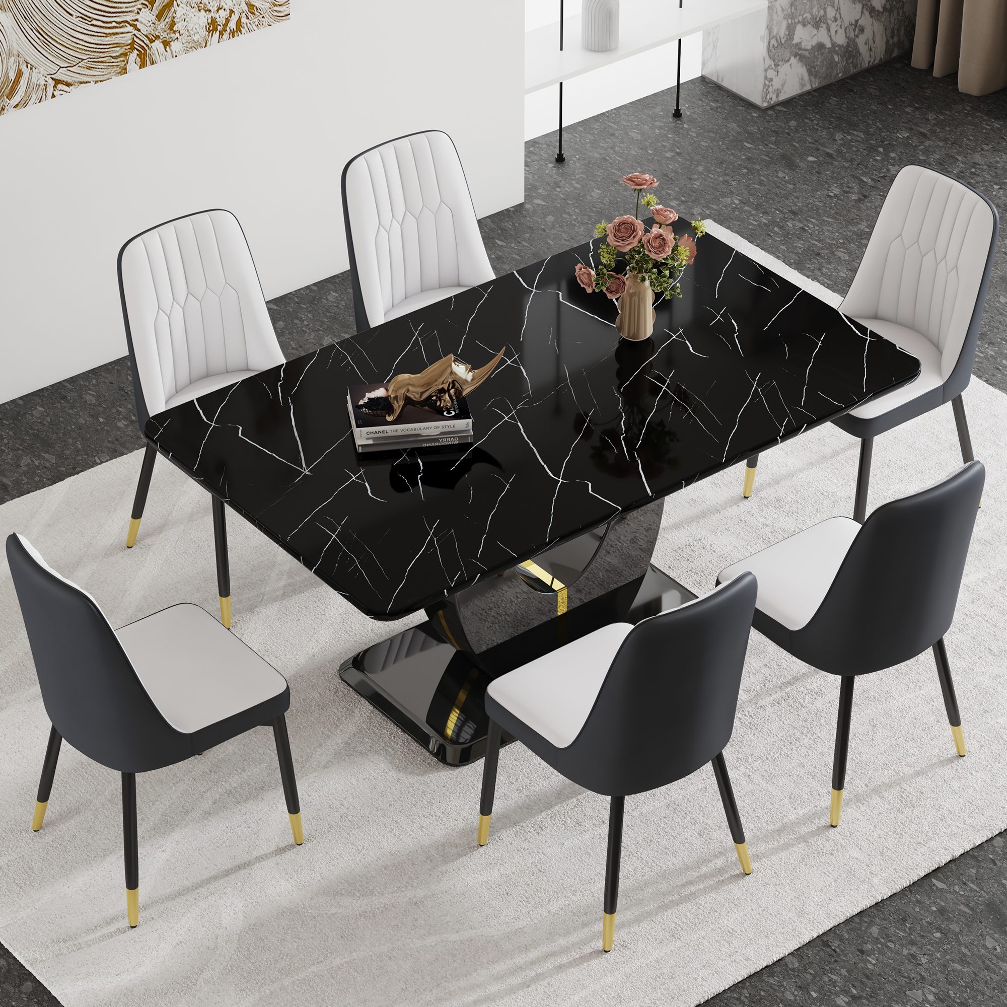 Table+6 White&Gray Chairs