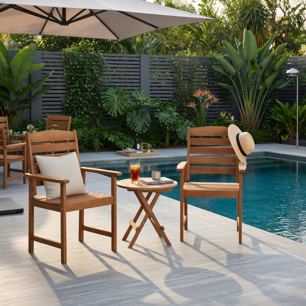 Hommoo Rustic Wood Outdoor Dining Chairs, Ergonomic 105° Backrest, Slatted Contoured Seat, Set of 2 Patio Chairs for Deck, Porch & Garden, Natural