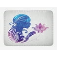 thumbnail image 1 of Teen Girls Bath Mat, Girl's Silhouette with Flowers on Her Hair Floral Ornaments Meditation Spa Art, Non-Slip Plush Mat Bathroom Kitchen Laundry Room Decor, 29.5 X 17.5 Inches, Purple Blue, Ambesonne, 1 of 2