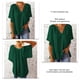 thumbnail image 5 of Blusa holgada con cuello en V y manga corta acampanada, color puro, plisada, para mujer, verano, verde, S, 5 of 6