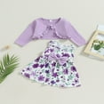 thumbnail image 2 of Enfants Bébé Bébé Fille 2 Pcs Tenue Sans Manches Cou Noeud Fleur Imprimé Réservoir Robe avec Veste Tenue d'Automne, 2 of 7