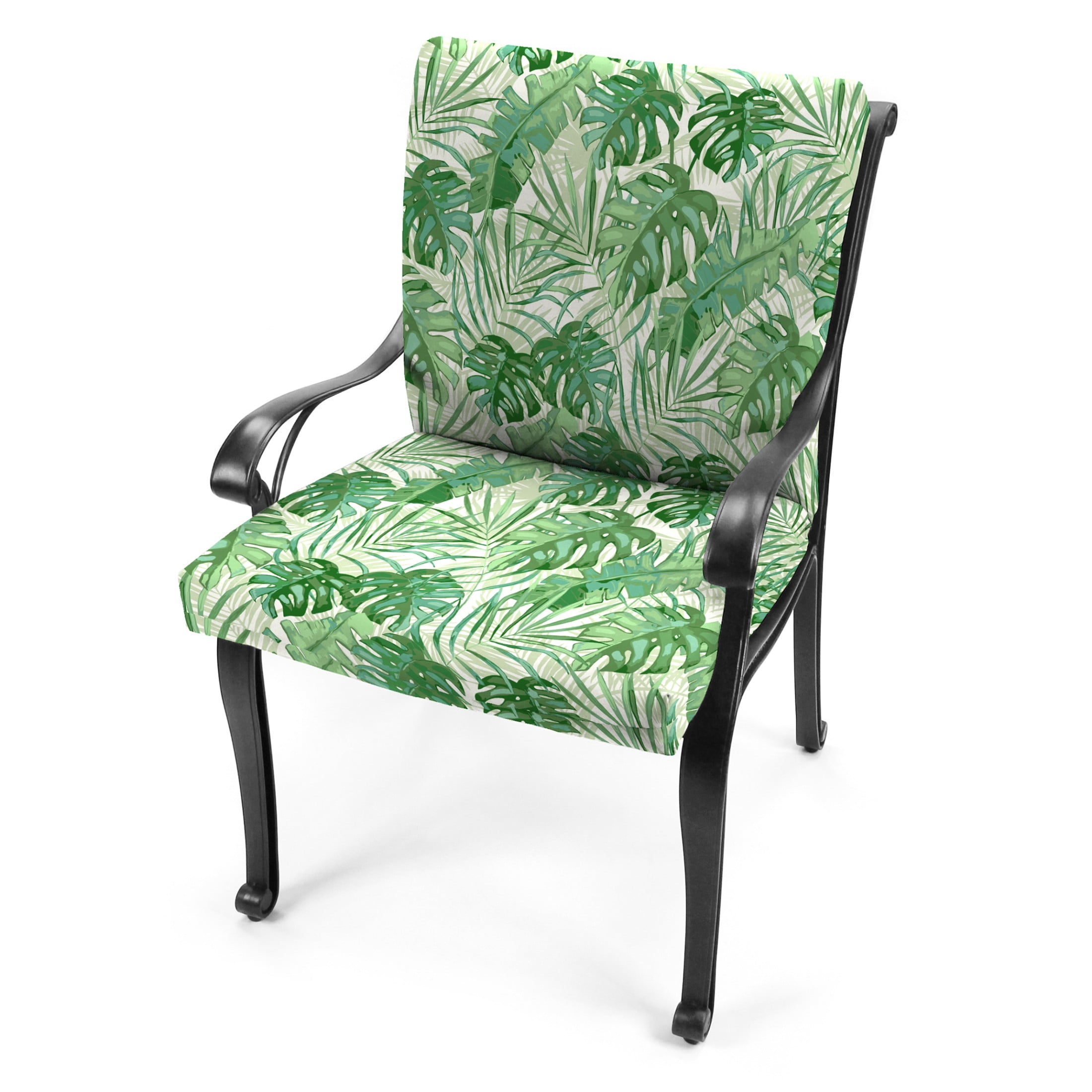 Jordan Manufacturing 44" x 21" Bryann Tortoise Green Tropical Rectangular Outdoor Chair Cushion with Ties and Hanger Loop