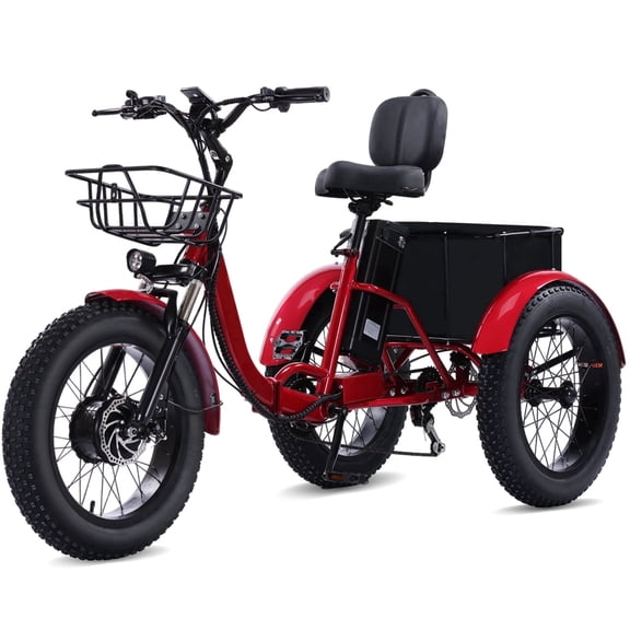 BROOBY Folding Electric Tricycle for Adults, 500W Motor 1000W Peak 3 Wheel Electric Bike with 48V 15Ah Removable Battery, 20" x 4.0 Fat Tires, 7-Speed Electric Trike with Front & Rear Baskets,