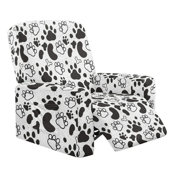 Renewold Paw Cow Print Recliner Chair Cover Machine Washable Dog Cat Puppy Footprint Recliner Sofa Slipcover 4 Pcs Universal Reclining Couch Cover with Pocket for 1 Cushion Reclining Sofa