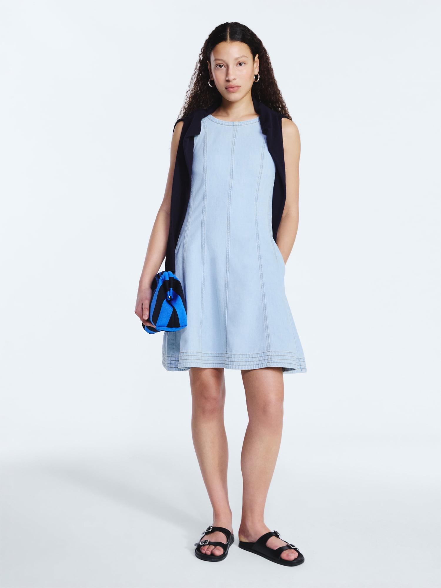 free assembly women's sleeveless denim panel dress Free Assembly Women's and Women's Plus Sleeveless Denim Panel Mini Dress,  Sizes XS-4X