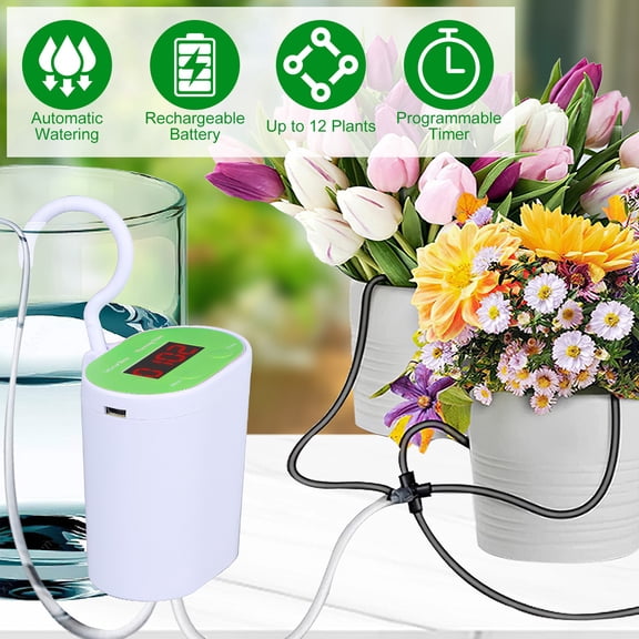 Plant Watering Devices, Automatic Watering System with Led Display and USB Rechargeable, DIY Drip System Suitable for Indoor Potted Plants