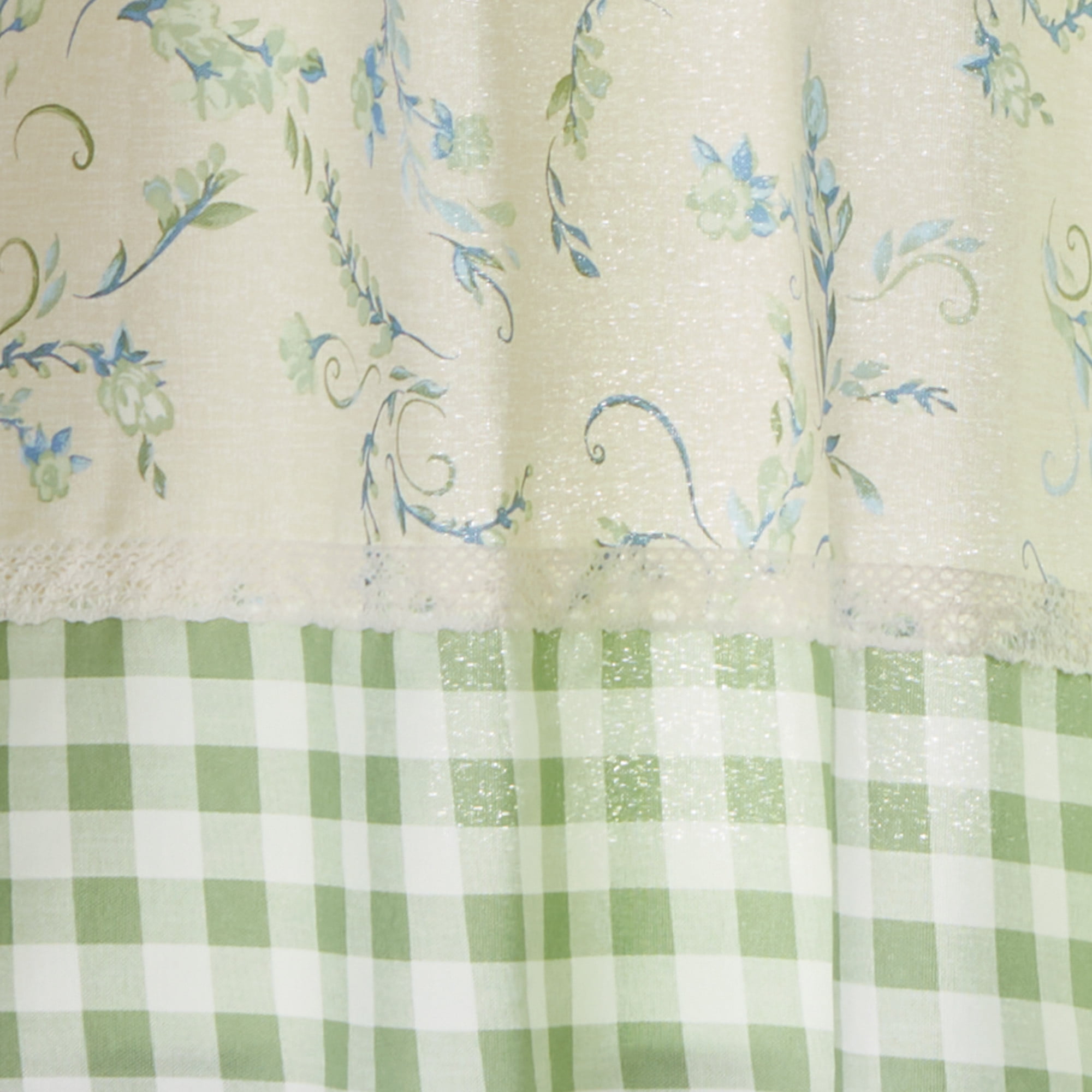 The Pioneer Woman Sweet Sprigs 3 Piece Tier Set, Sage, Recycled Polyester BCI Cotton, 60"W x 14"L, Indoor Curtain, Adult