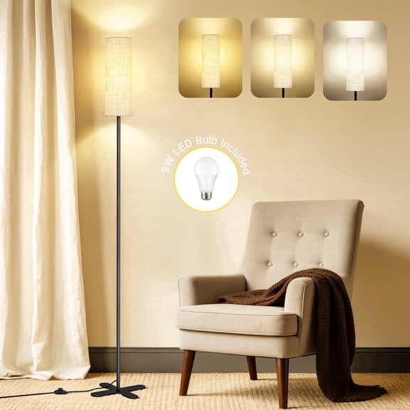 OUTON  Floor Lamps for Living Room Clearance, Dimmable, Minimalist Pole Lighting for Bedroom, Office, Kids Room, Bulb Included,  Black