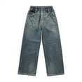 thumbnail image 2 of GiLiling Teen Girls Elastic Waist Baggy Jeans High Waist Wide Leg Cargo Denim Pants Y2k Vintage Aesthetic Style (Blue, 11-12 Years) (Blue, 9-10 Years), 2 of 8