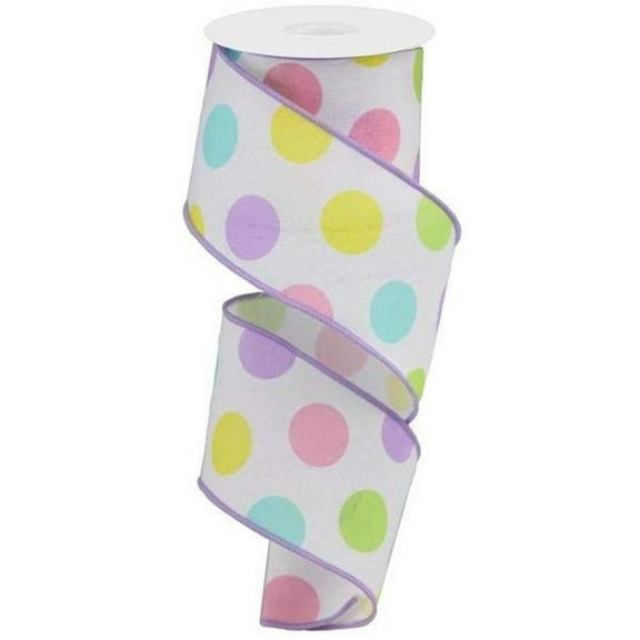 2.5" Multi Polka Dots on Royal Ribbon: White/Lavender (10 Yards)