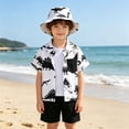 thumbnail image 2 of OSOLU Boys Summer Hawaiian Beach Outfits Short Sleeve Button Up Shirts And Shorts With Bucket Hat 3 Piece Set 3-8Y Soft Outfit, 2 of 9