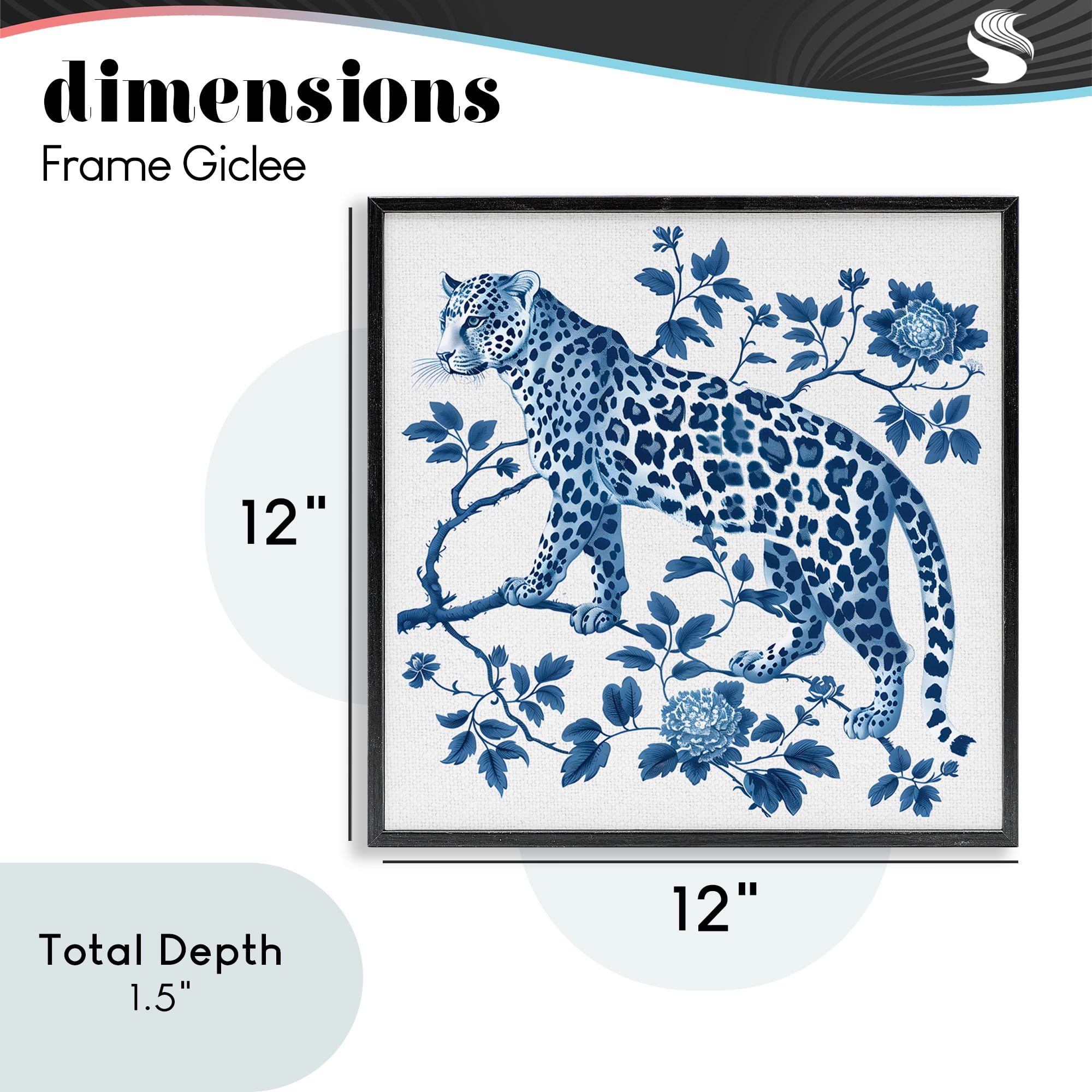 Traditional Ornate Floral Leopard Black Framed Giclee Art, design by Lettered and Lined