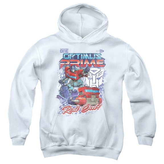 TRANSFORMERS ONE Optimus Racing Youth Kids Boy/Girls Pull-Over Hoodie, White, X-Large