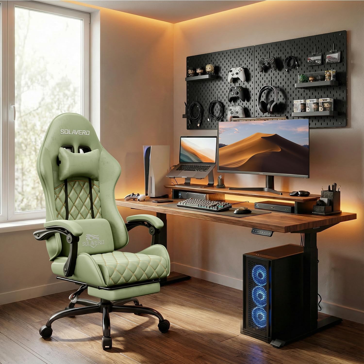 HLDIRECT Gaming Chair, Ergonomic Fabric Gamer Chair, Video Game Chair with Footrest and Massage Lumbar Cushion, Computer Office Chair