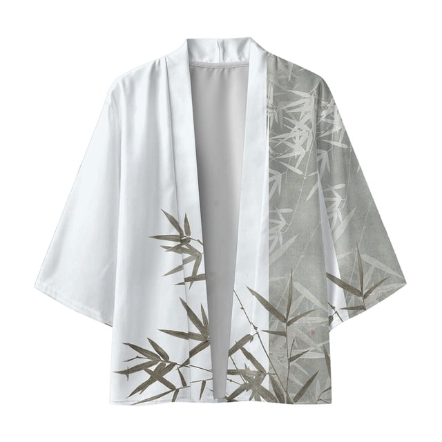SHIXIAOO Cardigan à Manches Semi-Longues Imprimé Sans Col Imprimé pour Hommes, Chemise de Travail Personnalisée