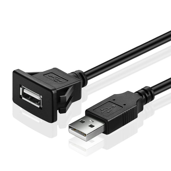 USB Flush Mount Cable with Buckle (Square)- Dashboard Panel Dash Mount 1 Port USB Socket Plug Jack Connector Extension Wire Cord Water Resistant Male to Female for Car Trailer Boat Motorcycle 6FT